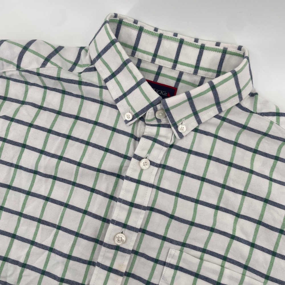 UNTUCKit Button Down Shirt Mens Medium White Green Plaid Slim Fit Short Sleeve
